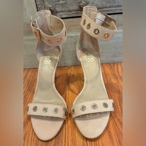 Vince Camuto Studded Ankle Strap Stiletto Heel Sandals Beige Open Toe Size 8
